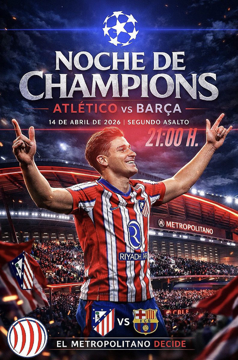 🔴⚪️ HOY ES NOCHE DE CHAMPIONS.

Hoy el Metropolitano no anima…
APRIETA. AHOGA. EMPUJA.

A los nuestros:
👉 90 minutos dejándonos la vida en cada balón.

A los de fuera… y a Michel Turpin:
👉 Que esta vez no haya que recordar nada mañana.

🔥 Aquí no se viene a jugar…
SE VIENE