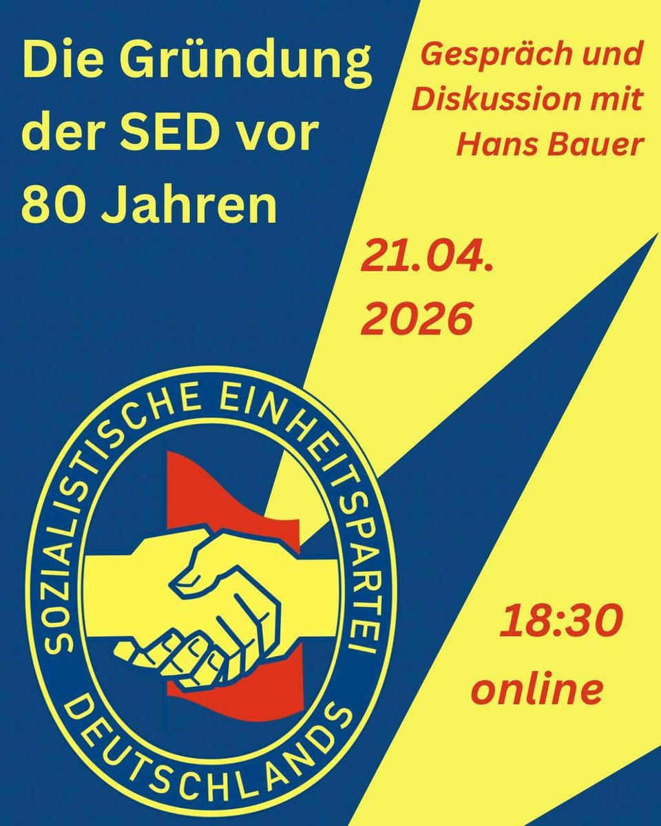 _IFDDR's tweet photo. 🚨 Nächste Online-Diskussion:

Am Dienstag, den 21. April um 18:30 Uhr diskutieren wir gemeinsam mit Hans Bauer, dem ehemaligen stellvertretenden Generalstaatsanwalt der DDR, über die Gründung und Bedeutung der SED.

Anmeldung: https://t.co/uKNIFFE1co https://t.co/AeTuCjmKbp