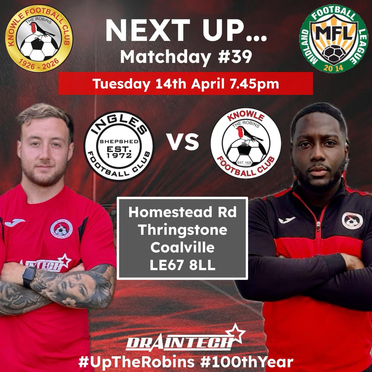 Knowle_FC's tweet photo. 𝗠𝗮𝘁𝗰𝗵𝗱𝗮𝘆 🤩
The Robins travel to @Inglesfc this evening for league action 🤝
One point will confirm the league title for The Robins so come along and get behind the lads 💪
Reminder: We are at home this Saturday as well so pencil in diaries 👍⚽️
#UpTheRobins | #Step6 https://t.co/Nrx1V8FDJI