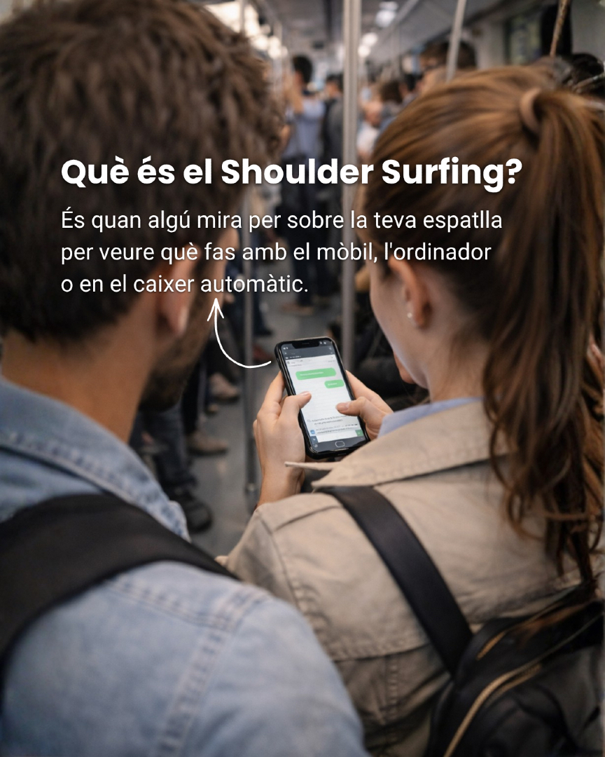 Defensatt's tweet photo. 👀 Al metro. A la cafeteria. Al caixer.
Algú pot estar mirant la teva pantalla ara mateix.
Shoulder Surfing: l'atac més simple i més perillós.

👉 Aprèn a detectar-lo i protegir-te.

Plans des de 35,90€/mes
Defensa'tt · Ciberseguretat al teu abast

#ciberseguretat #shouldersurfing #defensatt #seguretadigital #proteccio