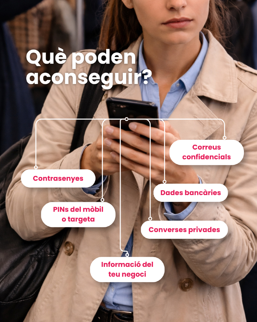 Defensatt's tweet photo. 👀 Al metro. A la cafeteria. Al caixer.
Algú pot estar mirant la teva pantalla ara mateix.
Shoulder Surfing: l'atac més simple i més perillós.

👉 Aprèn a detectar-lo i protegir-te.

Plans des de 35,90€/mes
Defensa'tt · Ciberseguretat al teu abast

#ciberseguretat #shouldersurfing #defensatt #seguretadigital #proteccio