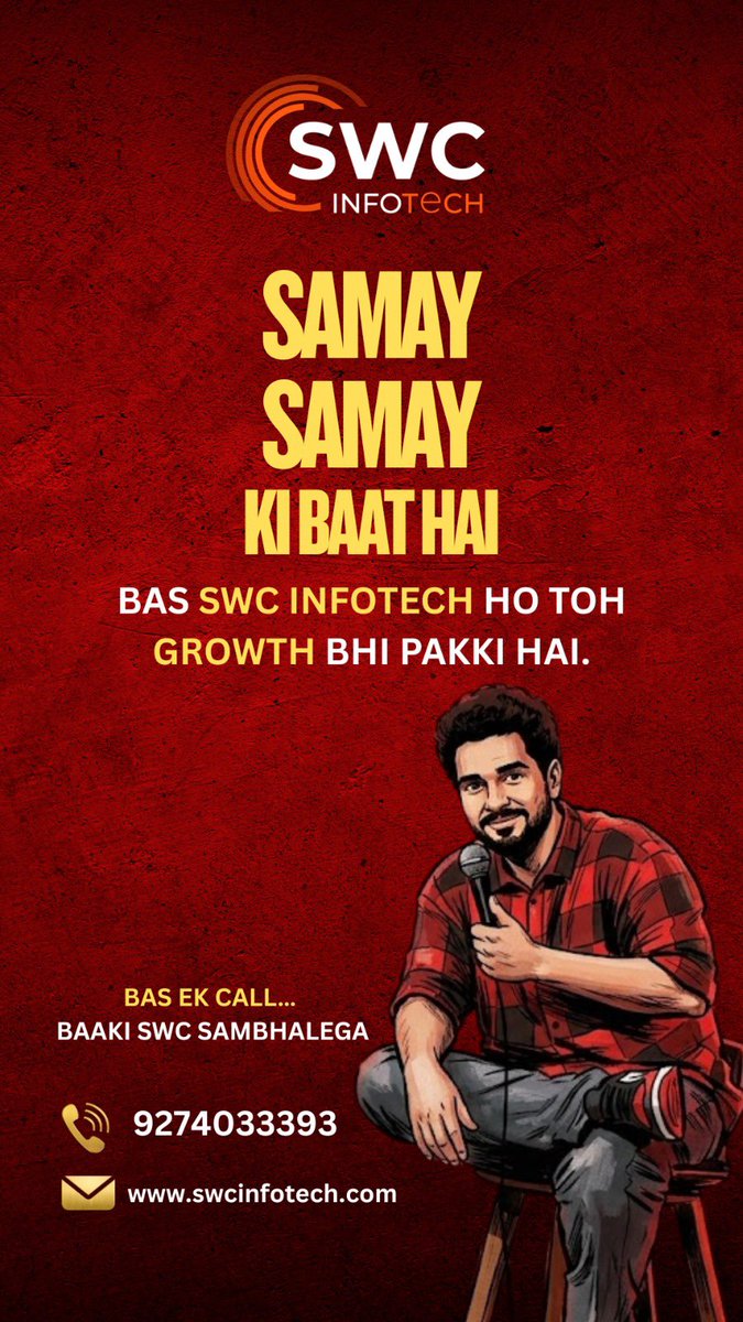 SWCInfotech's tweet photo. Samay samay ki baat hai…
bas SWC Infotech ho toh growth bhi pakki hai 🚀

Marketing sahi ho toh comeback sirf possible nahi powerful ban jaata hai.

#Samay #DigitalMarketing #BusinessGrowth #MarketingStrategy #SWCInfotech #stillalivesamayraina https://t.co/yV8ufDDwFS