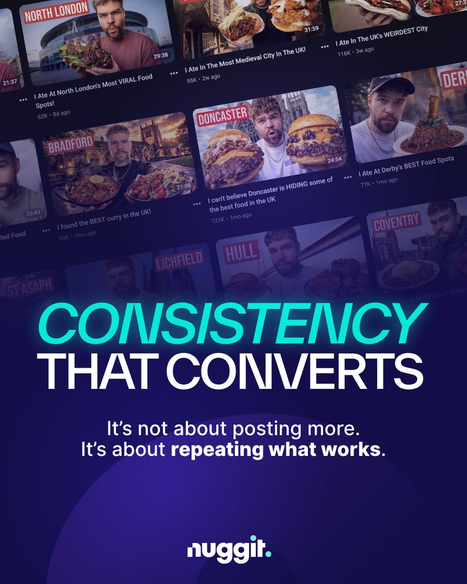 go_nuggit's tweet photo. Consistency isn’t just about posting more.

It’s about repeating what earns.

The most successful creators aren’t guessing each week — they’re:
📊 Tracking what converts
🔁 Repeating high-performing formats
🎯 Building predictable income streams

Consistency = clarity + data + execution.

With Nuggit, you can turn one successful video into a strategy.

Not just content. A system.

#CreatorConsistency #ContentStrategy #PredictableIncome #Nuggit