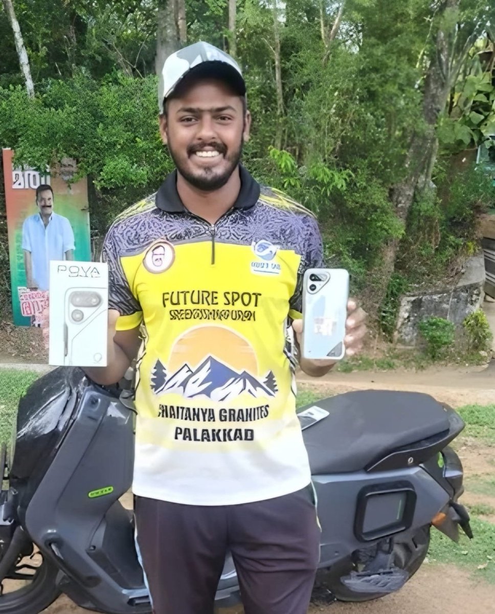 sagarcasm's tweet photo. A fan was taking selfie with a broken screen, so Sanju gifted him a new POVA Curve 2 5G

I just need to meet Sanju with a broken car now. https://t.co/h3mGhaxgdt