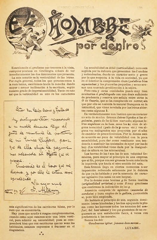 Esta semana, en Hemeroteca grafológica aparece de nuevo un breve análisis de quien escribía con el seudónimo 'Lutaibe' en el semanario satírico Barcelona Cómica. Se trata del análisis del compositor catalán Isaac Albéniz.
#argagrafología #argagrafologia #hemerotecagrafológica
