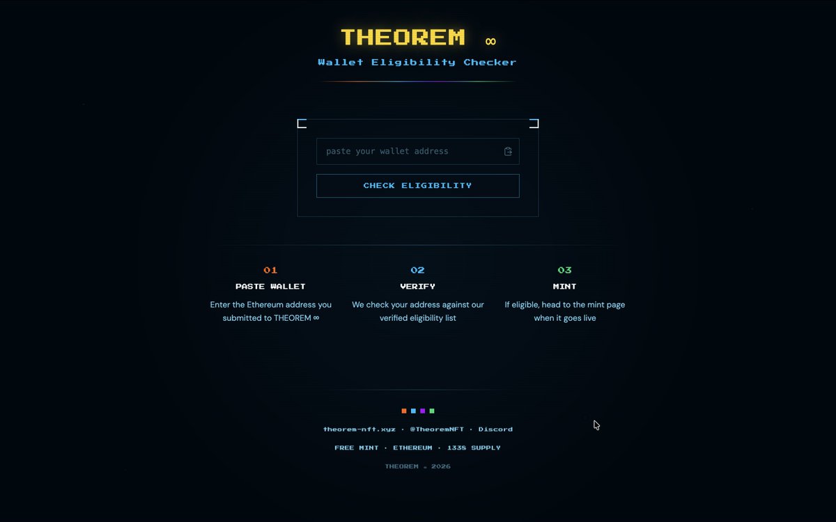 THE CHECKER IS LIVE.

checker.theorem-nft.xyz

ELIGIBLE → SCREENSHOT IT → POST IT.

LET’S SEE WHO MADE IT. ∞