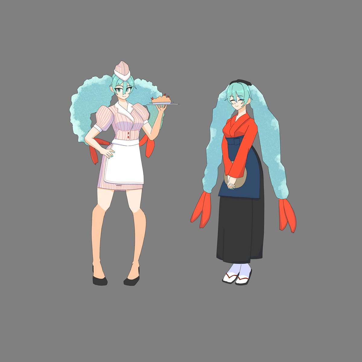 TheTiredDev's tweet photo. A bit late, but here’s a pair of fried shrimp Miku inspired by the shrimp Miku April Fools joke. https://t.co/TddpiVe5hC