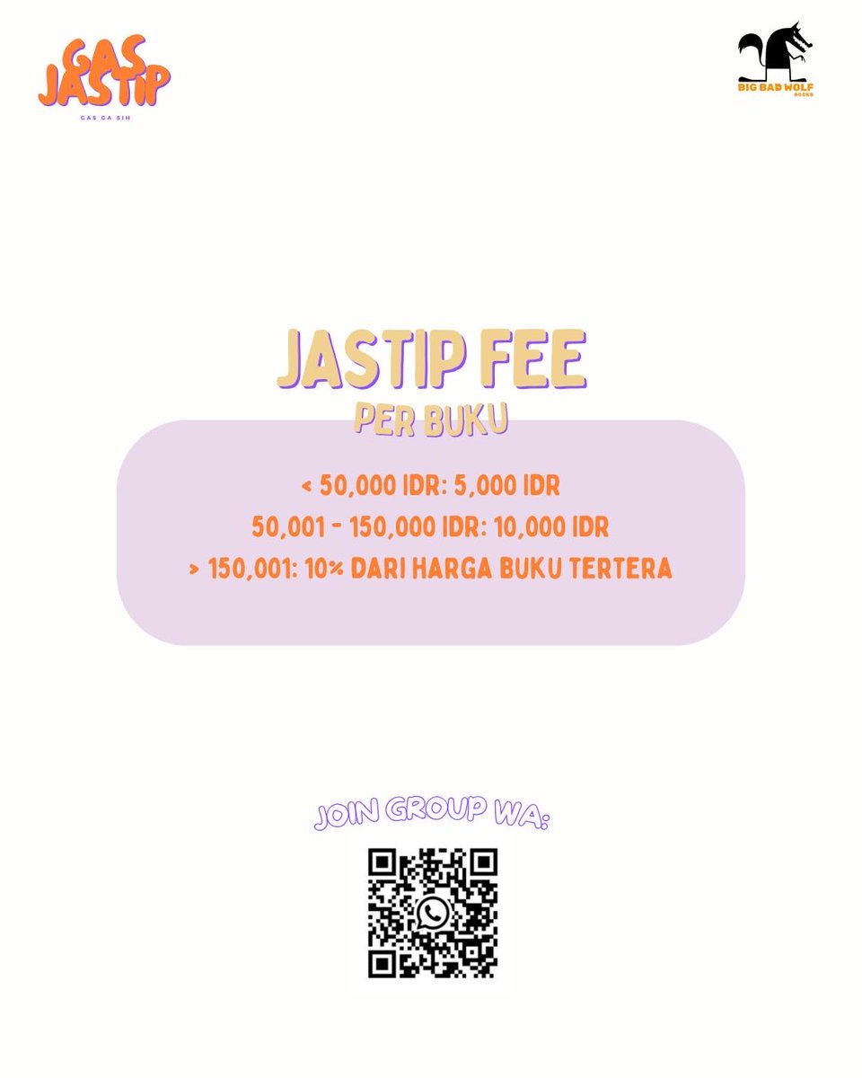 avwkwk's tweet photo. 📚 GAS JASTIP - BIG BAD WOLF 2026 📚

💰 Jastip Fee per buku:
- Harga buku di bawah 50,000 IDR: 5,000 IDR/ buku
- 50,001 - 150,000 IDR: 10,000 IDR
- Di atas 150,001: 10% dari harga buku tertera

‼️BISA REQ BUKU
 
Join group WA⬇️
https://t.co/PSGF9DuEjG https://t.co/1TljlmgUom
