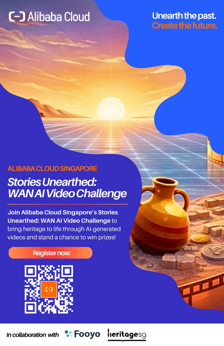 alibaba_cloud's tweet image. What if we told you that you could bring history to life in a different way?

Alibaba Cloud Singapore, in collaboration with Fooyo &amp;amp; HeritageSG, presents Stories Unearthed: WAN AI Video Challenge. Open to everyone from all backgrounds, this challenge invites you to reimagine