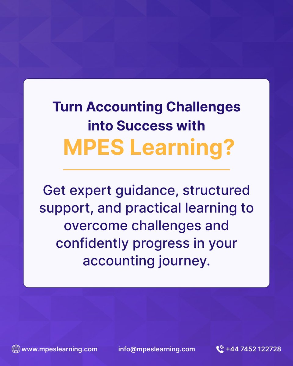 MPESLearning's tweet photo. 🔹 Turn Accounting Challenges into Success with MPES Learning 
Build clarity, manage your time better, and stay motivated throughout your journey. 

📍 Explore Courses here: 👉 https://t.co/4tZ8Mvwmc4 👈 

#AccountingStudents #FinanceLearning #ACCAJourney #MPESLearning https://t.co/VWCycBTo64