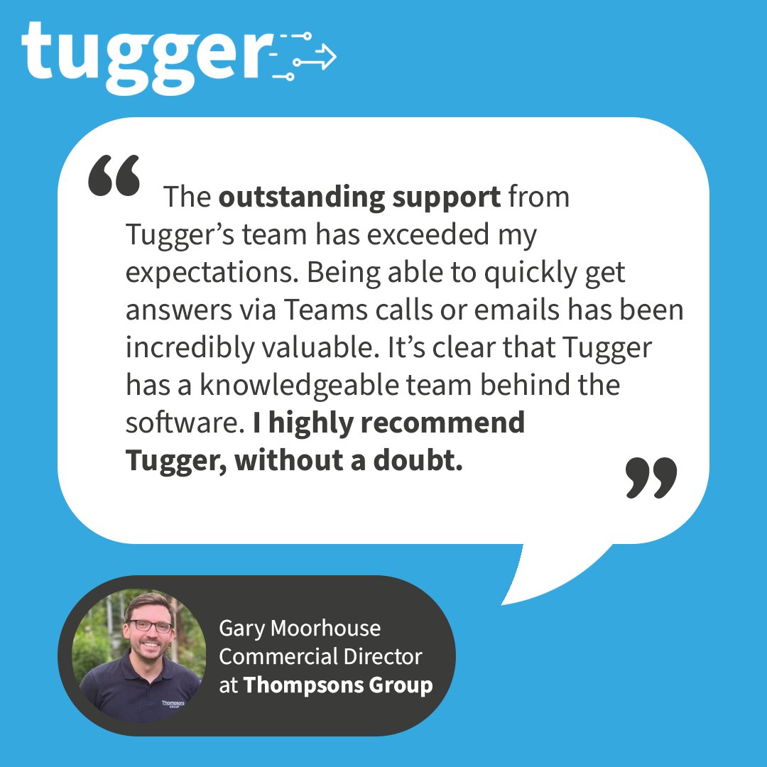 TuggerApp's tweet photo. It's #TestimonialTuesday 🙌

Thank you so much to Gary from Thompsons Group for the kind words! 🙏

We’re thrilled to hear our support has made a real impact, and we really appreciate the recommendation. 🙇

(Thompsons are @simprosoftware &amp; @Xero users).

#Tugger #Simpro #Xero https://t.co/MxjfFjtl47