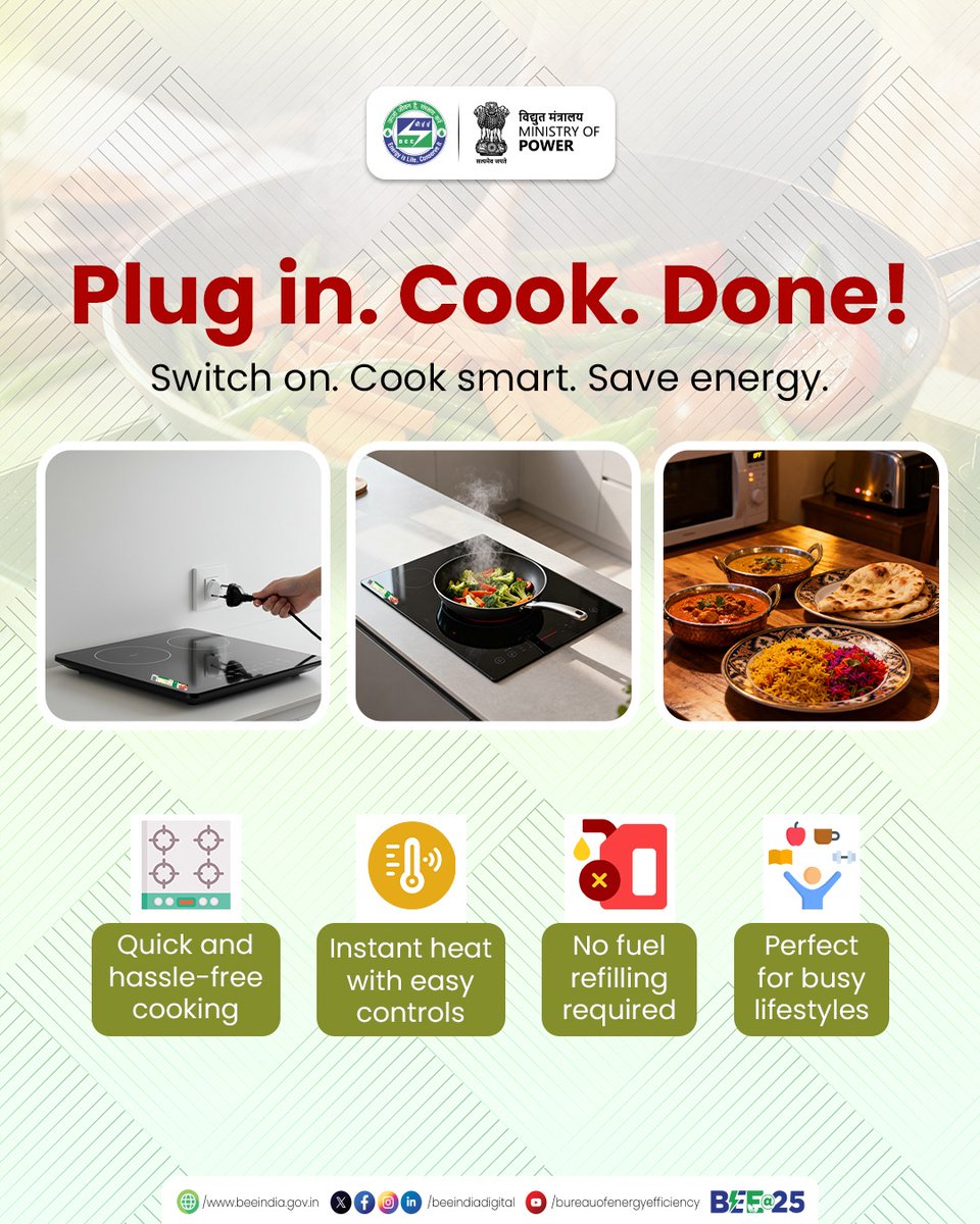 beeindiadigital's tweet image. Cooking made simple and efficient.

Instant heat, no fuel refilling, and complete convenience for everyday use.

Upgrade your kitchen with a smarter, cleaner solution.

#BEEat25 #EnergyEfficiency #ECooking #GoElectric #CleanCooking #SustainableLiving
