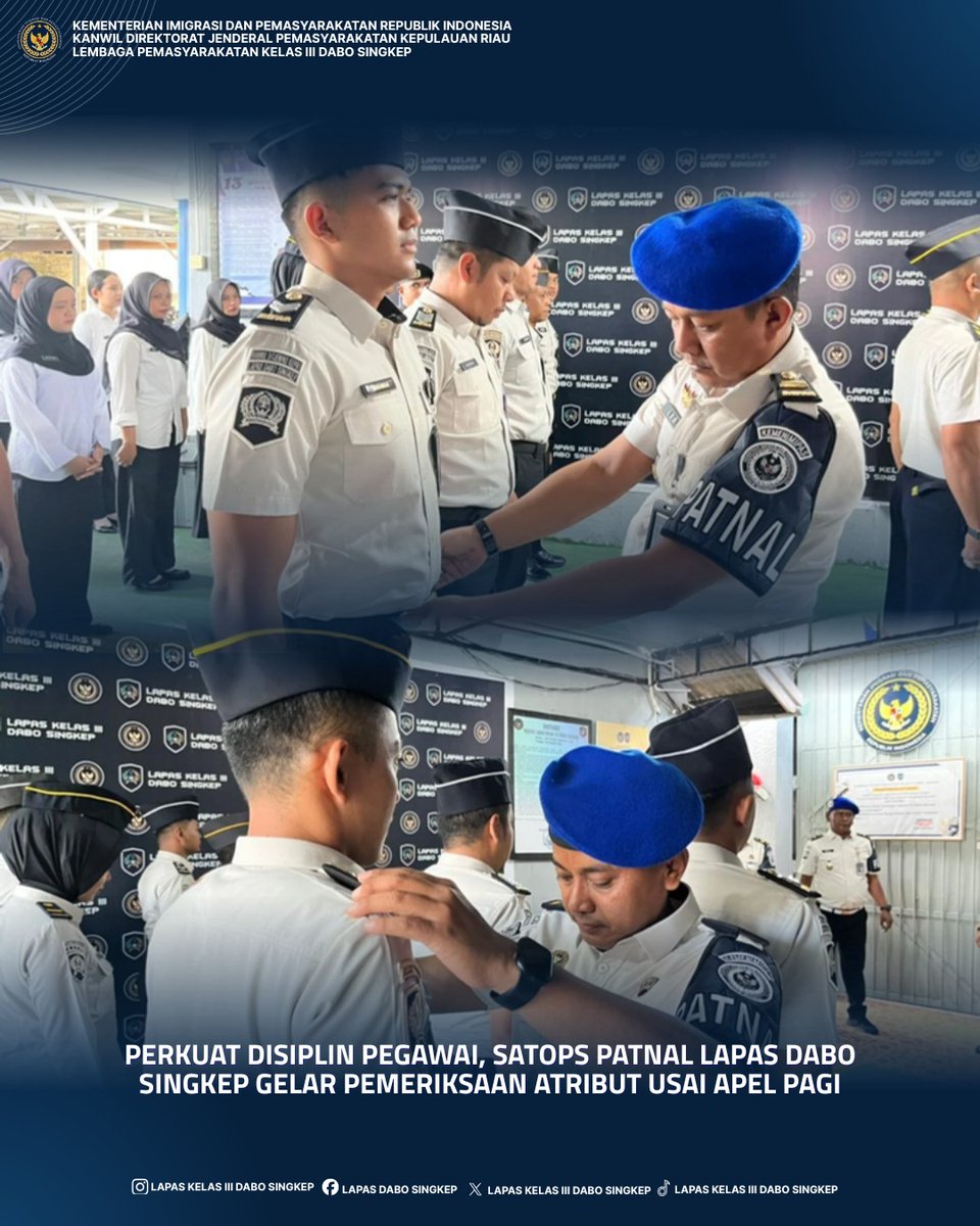 PERKUAT DISIPLIN PEGAWAI, SATOPS PATNAL LAPAS DABO SINGKEP GELAR PEMERIKSAAN ATRIBUT USAI APEL PAGI

Setahun Bekerja, Bergerak - Berdampak
#kemenimipas
#ditjenpas
#laporanopdistibditjenpas
#guardandguide
#infoimipas 
#pemasyarakatan
#ditjenpaskepri
#lapasdabosingkep