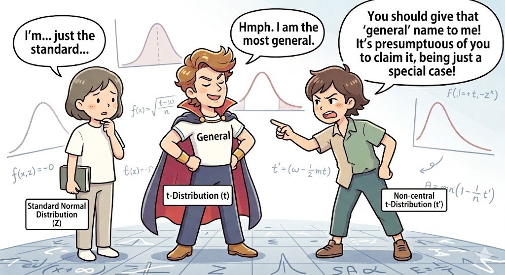 非心t分布
「t分布は特別な場合のくせに、一般的な名前を名乗るのは図々しい。標準正規分布を見習っていただきたい。」