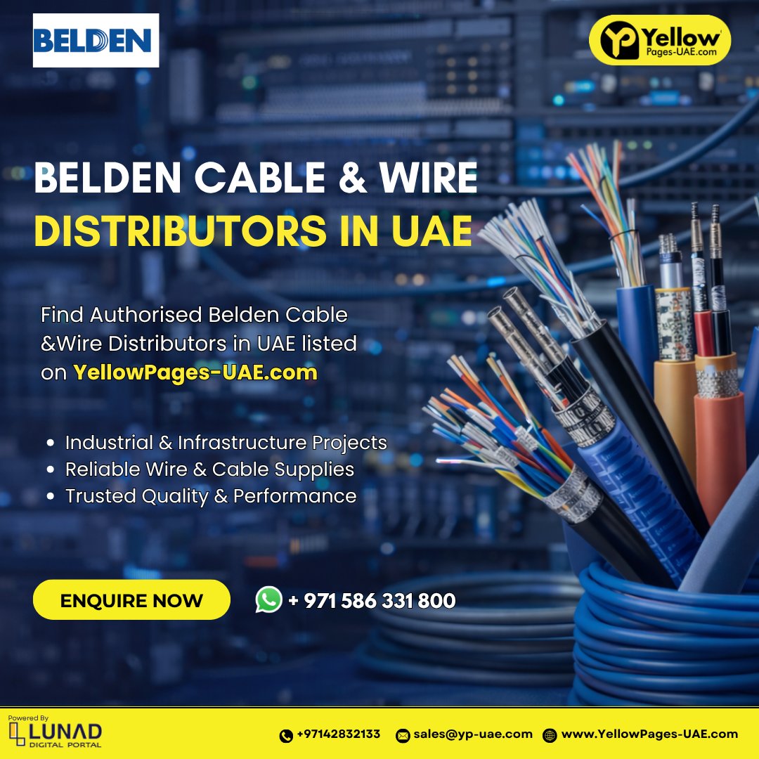 Find authorized Belden Cable &amp; Wire distributors in the UAE.

📩 Send your enquiry now on Yellow Pages UAE and connect with verified distributors today - yellowpages-uae.com/uae/belden-cab…

.

#BeldenCable #CableSuppliersUAE #WireProducts #UAEBusiness #YellowPagesUAE