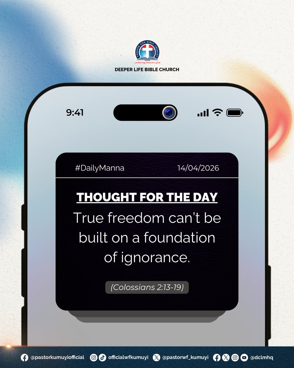 dclmhq's tweet photo. "True freedom can’t be built on a foundation of ignorance."
There is always manna for every day.
Check it out in the Daily Manna.
https://t.co/dWwoPsZYra
#DailyManna.
#dailymanna
#dclmhq https://t.co/9G0Uog7mGm