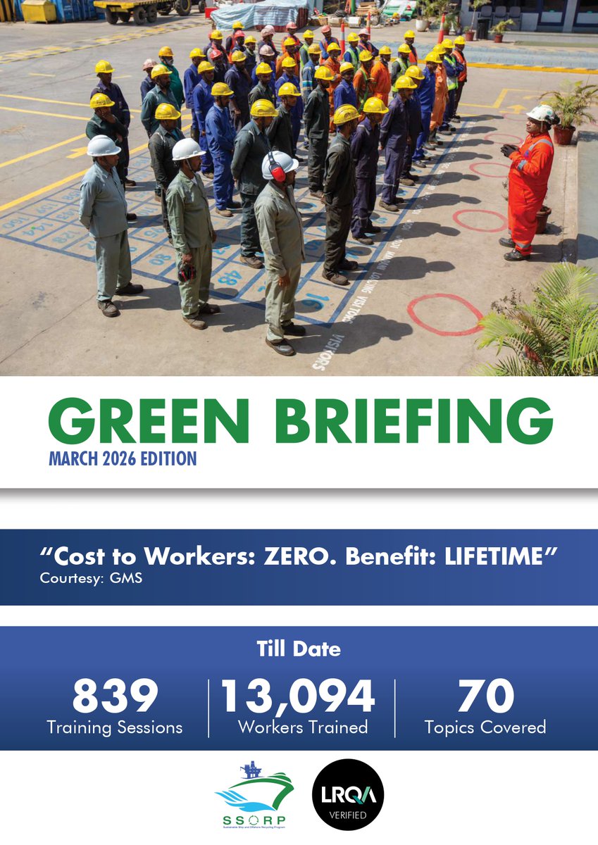 GMS_Leadership's tweet image. Safety in ship recycling starts at entry.

This month’s Green Briefing focuses on induction training and the importance of understanding hazards, movement routes, and safe practices before work begins.

Read more: linkedin.com/feed/update/ur…

#ShipRecycling #HSE #SSORP