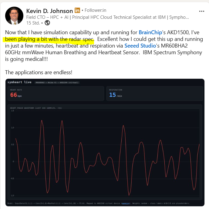 Another Akida test by Kevin D. Johnson/Field CTO $IBM. This time, he ...