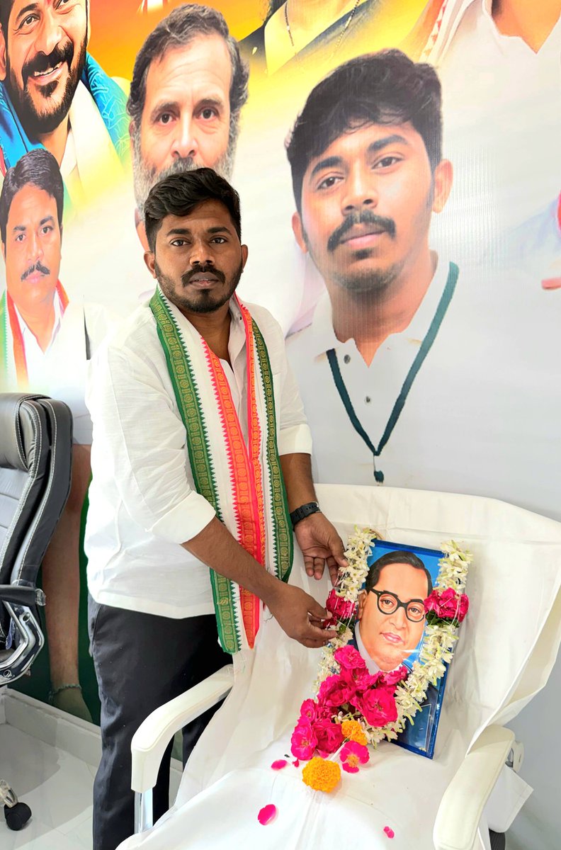 INCRahamathulla's tweet photo. On the occasion of the 135th birth anniversary of Bharat Ratna Dr. Babasaheb Ambedkar ji, Hanumakonda Congress Party Young leader Rahamathulla Mohammed paid rich tributes by garlanding the portrait of Dr. B.R. Ambedkar at his office in Vishnupuri, Kazipet today. (14-04-2026).

Speaking on the occasion, Rahamathulla Mohammed said that Ambedkar’s vision of equality, liberty, and fraternity continues to inspire generations and serves as a guiding force in building a just and inclusive society with equal rights for all.

He further stated that Dr. Babasaheb Ambedkar ji is not a leader of any one community, but a leader of all, especially the poor, backward classes, minorities, and every section of society.

#AmbedkarJayanti #JaiBhim #Ambedkar