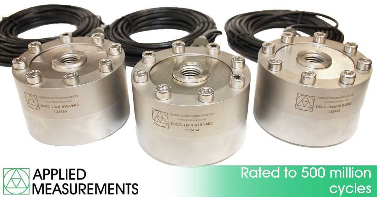 AppMeas's tweet photo. These 10kN DSCC load cells are fatigue rated at 500 million cycles! This means that these sensors can be subjected to a 5Hz alternating load of 0kN < 10kN, 24 hours a day and would not be expected to suffer structural failure or produce fatigue cracks for over 3 years! https://t.co/XmgWlfNVcD