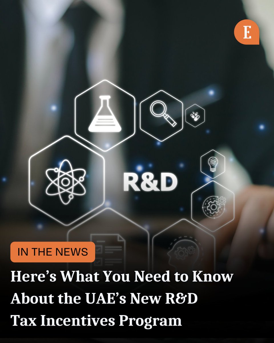 EntMagazineME's tweet image. The #UAE Ministry of Finance has launched the Phase 1 of its Research and Development (R&amp;amp;D) Tax Incentives Program, aimed at encouraging companies to invest more in #innovation and strengthening the country’s position in advanced industries and emerging #technologies.

Under the