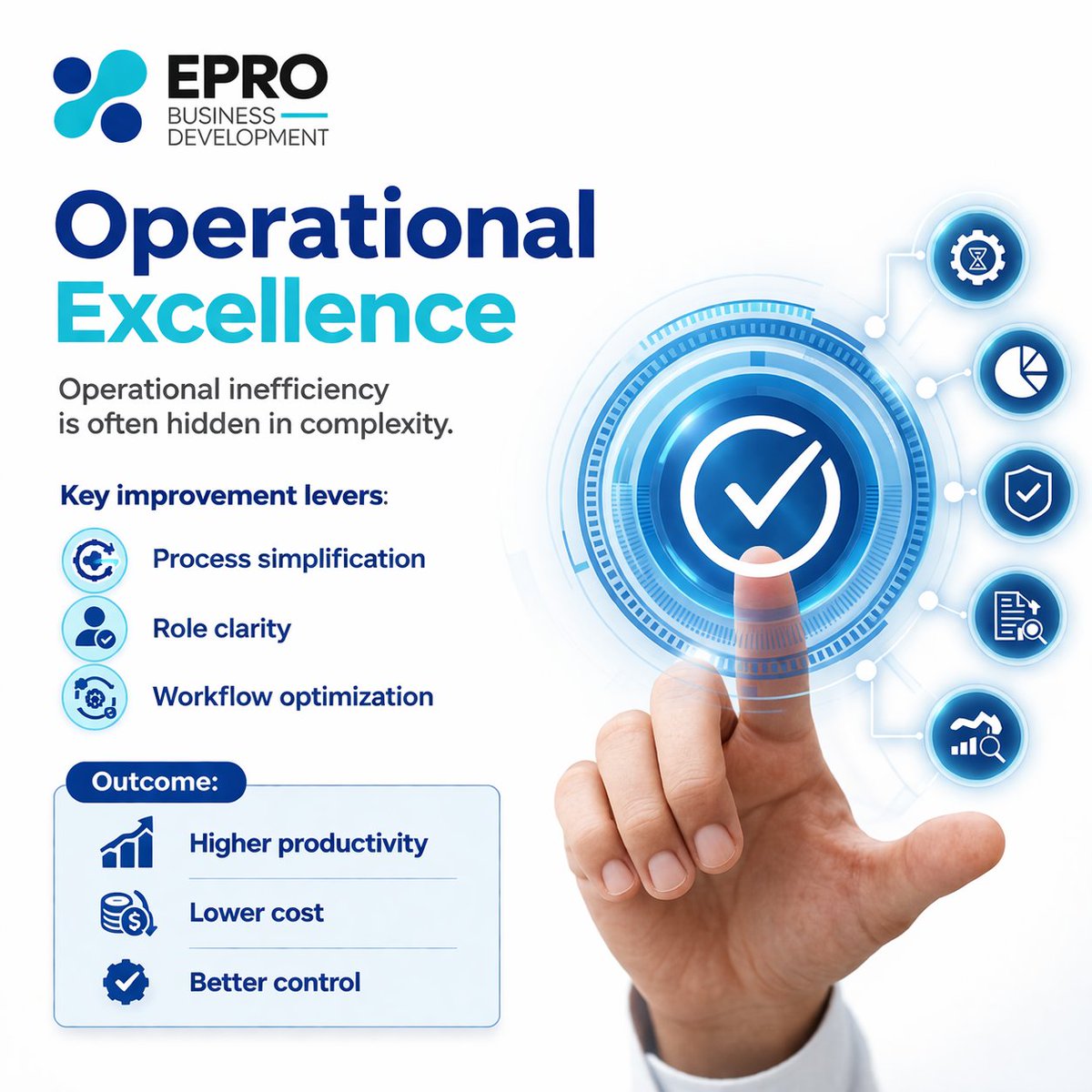 Operational inefficiency hides in complexity.
At EPRO, we simplify processes, clarify roles, and optimize workflows for real results. 📈
📞 +966566300876
✉️ info@eprome.com
#OperationalExcellence #ProcessImprovement #BusinessGrowth #Efficiency #Performance #Transformation #EPRO