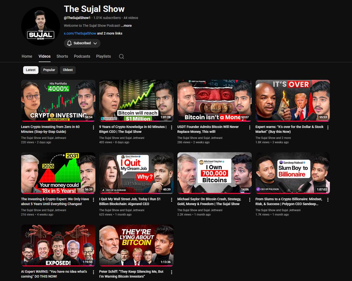 Crypto_SunnyS's tweet photo. 🔥 @SujalJethwani bhai is doing incredible work for the entire community by bringing insights from some of the biggest players in crypto directly to us.

I’ve watched all the podcasts so far and honestly, every single one has been packed with real value. If someone is still wondering why crypto even matters in today’s world, they just need to go through these podcasts once you’ll naturally start seeing the bigger picture and can make your own informed decision.

Channel Links
YouTube : https://t.co/7KAIxOjlJk
X : @TheSujalShow
 
Huge respect to you, bhai. What you’re doing isn’t easy at all. Getting access to such high-level people, organizing these conversations and consistently delivering quality content takes serious effort, dedication, patience and of course, a solid amount of investment.

I still remember our call where you mentioned how much you had already invested into this purely based on your instinct and belief in yourself and your team. That level of conviction is rare and now it’s clearly paying off.

Wishing you even more success ahead. You’re truly inspiring a lot of us 🙌