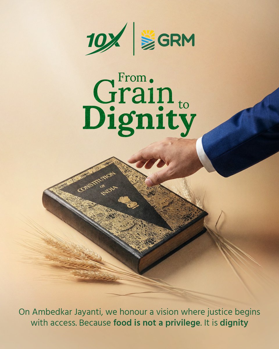 From Grain to Dignity.

On Ambedkar Jayanti,
We honour a vision where equality is not an idea,
But a right lived by all.

Because food is not a privilege-
It is dignity.
.
#AmbedkarJayanti #FromGrainToDignity #Dignity #Respect #Equality #10X #GRM #InclusiveIndia #FoodForAll