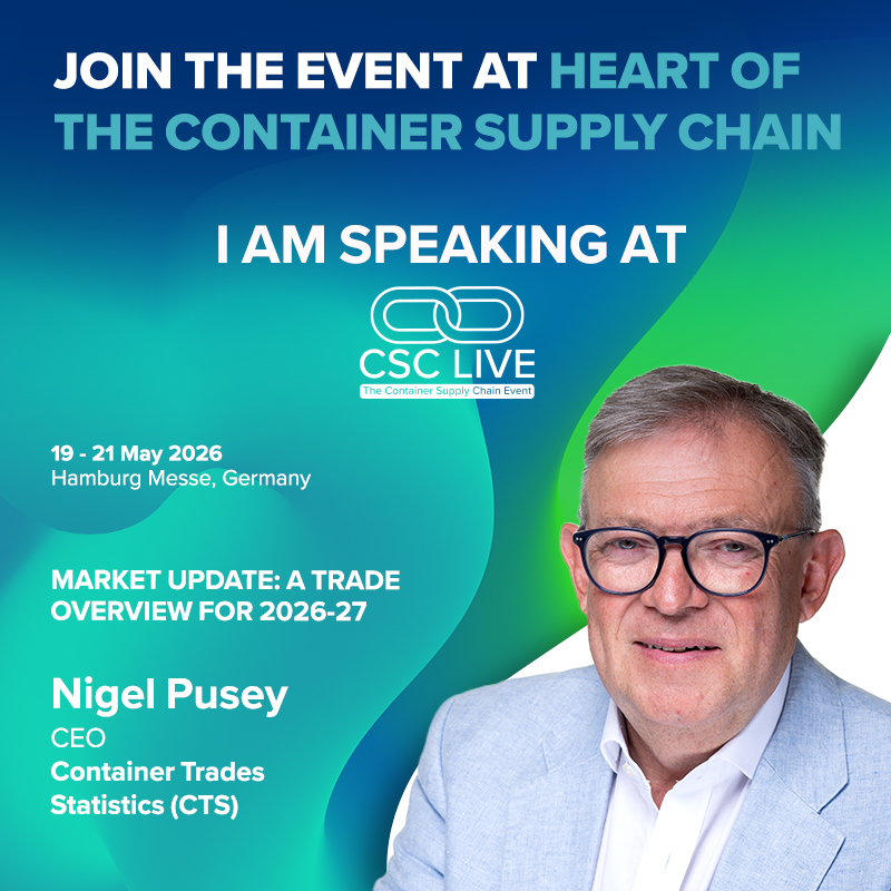 ctsstats's tweet photo. Our CEO Nigel Pusey will be speaking at #CSCLive2026 this May on “Trade &amp; Supply Chain” session on 19 May:
🌏 #Trade trends shaping 2026
 ⚖️ #Market imbalances &amp; pricing
 🚢 What the #data reveals about #supply chains
📍 Hamburg Messe
 📅 19–21 May
Don’t miss it. https://t.co/l0pX60iEx1