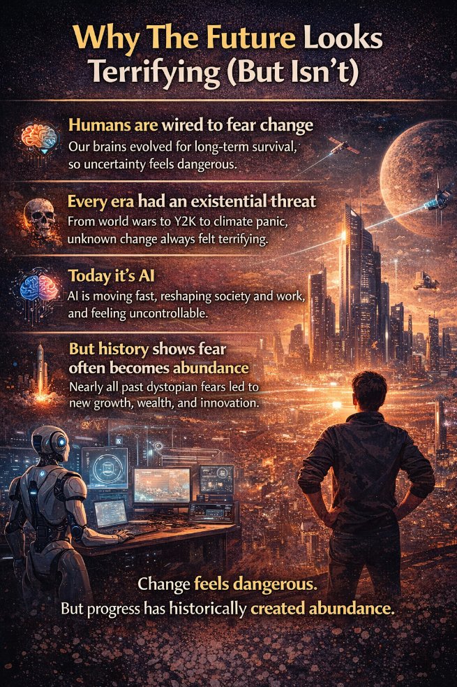 NageshN13558653's tweet image. The future feels scary before it feels normal.

AI, fusion, moon factories, and longer lives may feel distant today.
But history shows big shifts often become everyday life.
The winners adapt early, learn fast, and build with what’s coming.

#AI #Future #Innovation #Technology