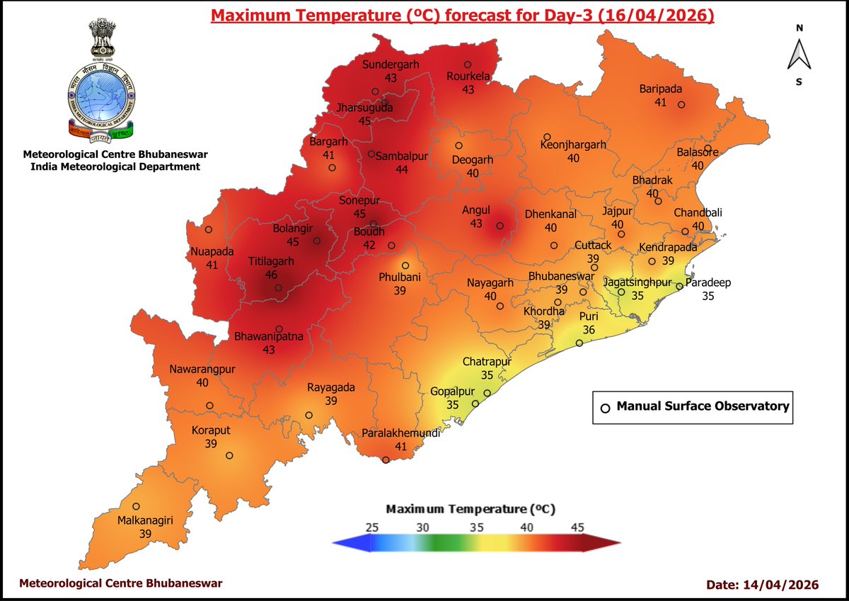 mcbbsr's tweet image. Maximum Temperature Forecast for next 5 days
#Odisha #hot #temperature