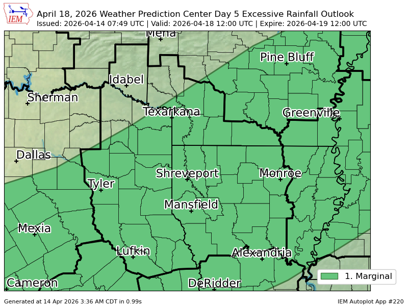 Wpc Riskmap WPC issues Day 5 Marginal Risk Excessive Rainfall Outlook at Apr 14, 7 ...