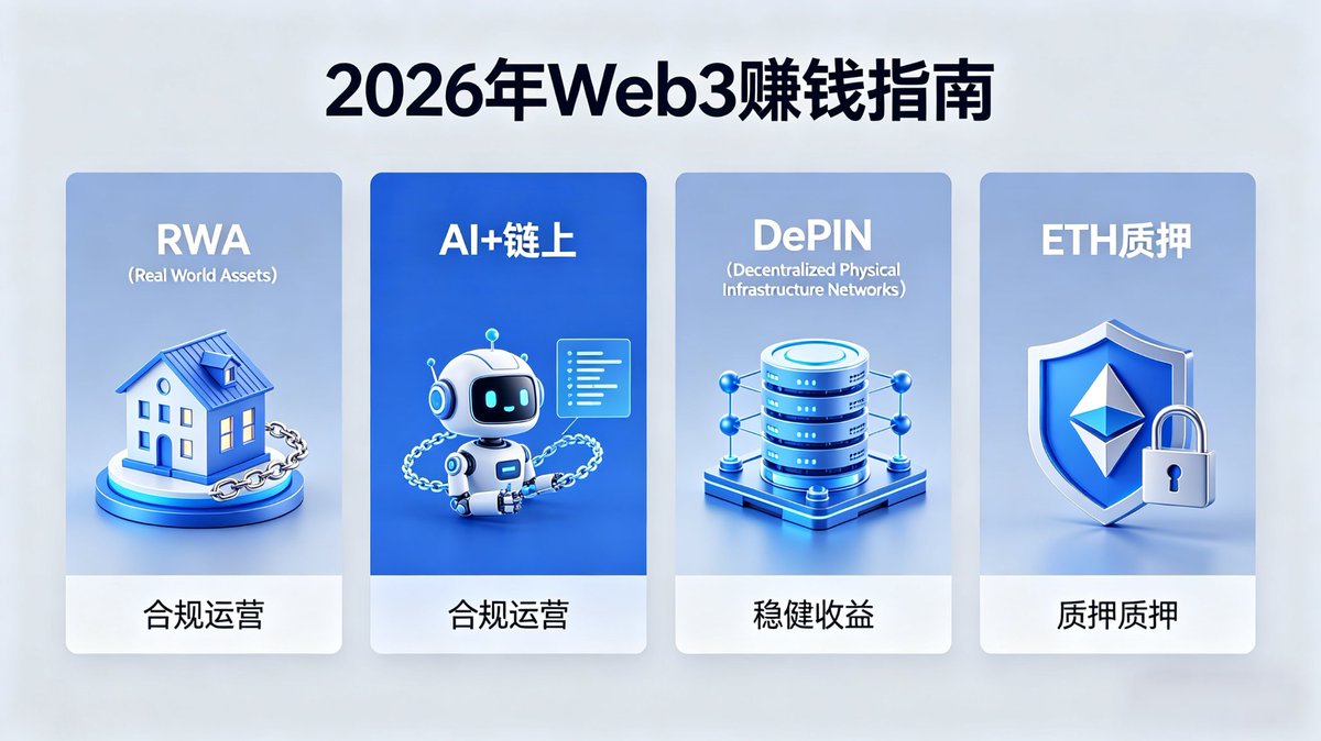 kyc8868's tweet photo. 2026 Web3 赚钱现状💰💰💰
 合规落地、机构主导，土狗空气加速归零
主流机会：RWA、AI+链上、DePIN、ETH质押
稳健为主，远离资金盘与杠杆
认知+合规才是核心 https://t.co/7eBKVUz3Oi