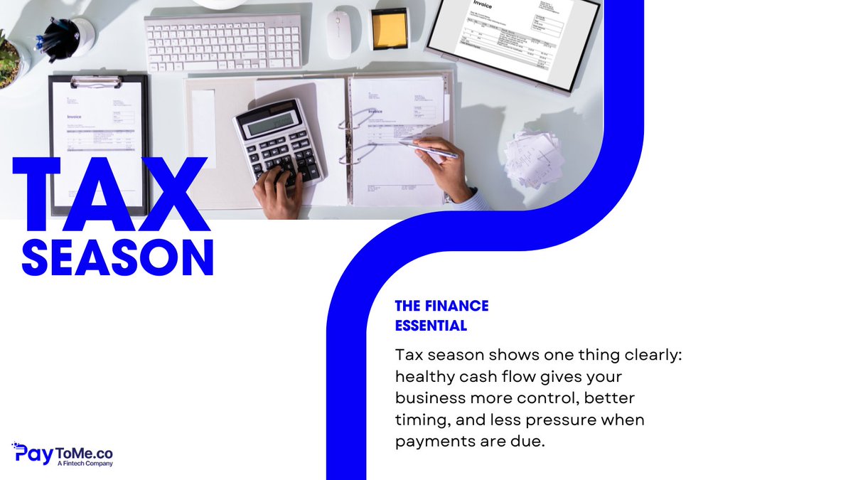 Paytome_co's tweet image. Tax season shows one thing clearly: your cash flow matters.

The more control you have over payments, the better you can plan, respond, and grow.

#PayToMe #PTM #CashFlow #TaxSeason #BusinessPayments #Fintech
