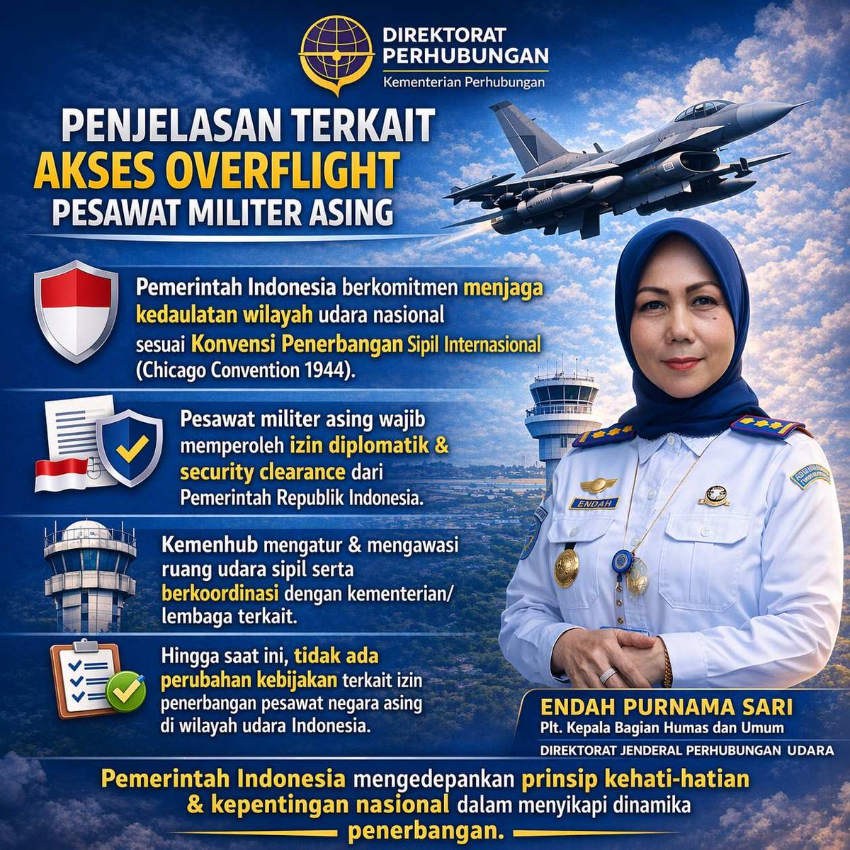Pemerintah Indonesia solid jaga kedaulatan udara kita! ✈️ Semangat luar biasa untuk patuhi hukum internasional demi keamanan dan kenyamanan penerbangan. 🚀 Terus maju, Indonesia!