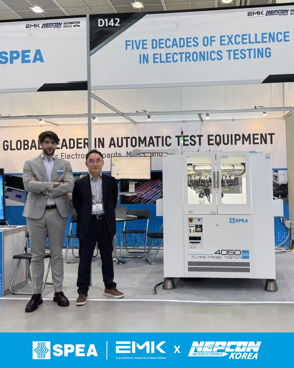 SPEA_Test's tweet photo. That's a wrap on #EMK2026 in Seoul! 

Huge thanks to everyone who stopped by our booth at COEX to explore our Automatic Test Equipment. 

Didn't get a chance to chat? Let's connect: https://t.co/RBk7qDQ28U

#IngegnoItalico 💡
#SPEA #Testing https://t.co/9FrCI9MkYt