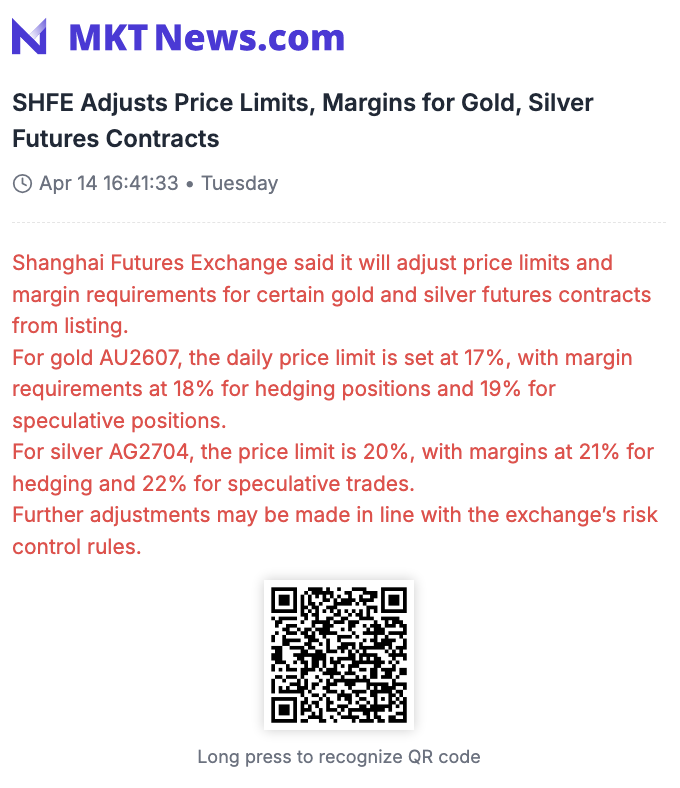 Sino_Market's tweet image. 🇨🇳SHFE Adjusts Price Limits, Margins for Gold, Silver Futures Contracts
Shanghai Futures Exchange said it will adjust price limits and margin requirements for certain gold and silver futures contracts from listing.
For gold AU2607, the daily price limit is set at 17%, with margin
