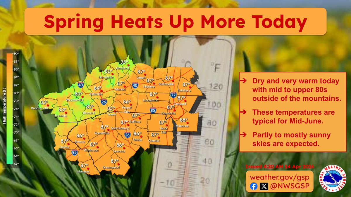 NWSGSP's tweet image. Temperatures this afternoon will feel more like early summer than mid-April. Does anybody have their pool open yet?

#scwx #ncwx #gawx