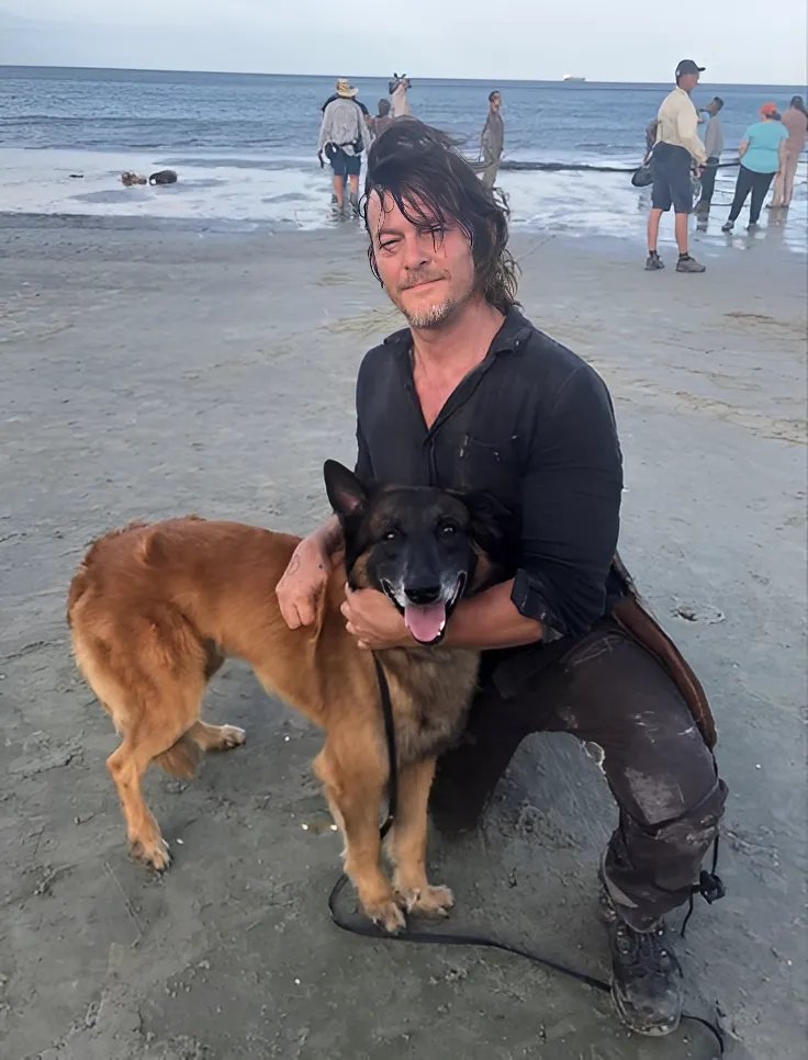 <a href="/wwwbigbaldhead/">norman reedus</a> Norman Reedus... look at this picture on the beach with the dog 🥹❤️🐶

Wow, how cute you are crouching down hugging him like that, with that little smile... the happy dog and you so affectionate, my heart melts! And you're so beautiful, simply the cutest man in
