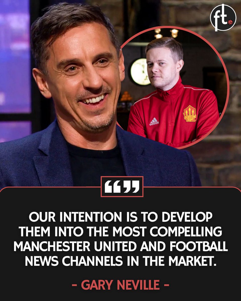 Footballtweet's tweet photo. 🚨 𝗕𝗥𝗘𝗔𝗞𝗜𝗡𝗚: Gary Neville’s The Overlap has struck a deal to buy Mark Goldbridge’s YouTube channels. 👀

A fee of at least £1,000,000 has been paid for The United Stand and That’s Football.

🗣️ Gary Neville: "We are building what we believe will become one of the most exciting Independent football communities in the world – one that gives fans direct, personality-led content.

The United Stand and That's Football are two of the best-known football channels on YouTube, and our intention is to develop them into the most compelling Manchester United and football news channels in the market'."

🗣️ Mark Goldbridge: "I've spent the last 10 years building The United Stand for Manchester United fans and That's Football for all fans, and I'm prouder of that than anything I've ever done. This deal is about what comes next."
