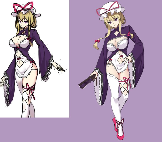 いつぞやに描いてたエロ衣装の紫様のデザインを考え直してる 