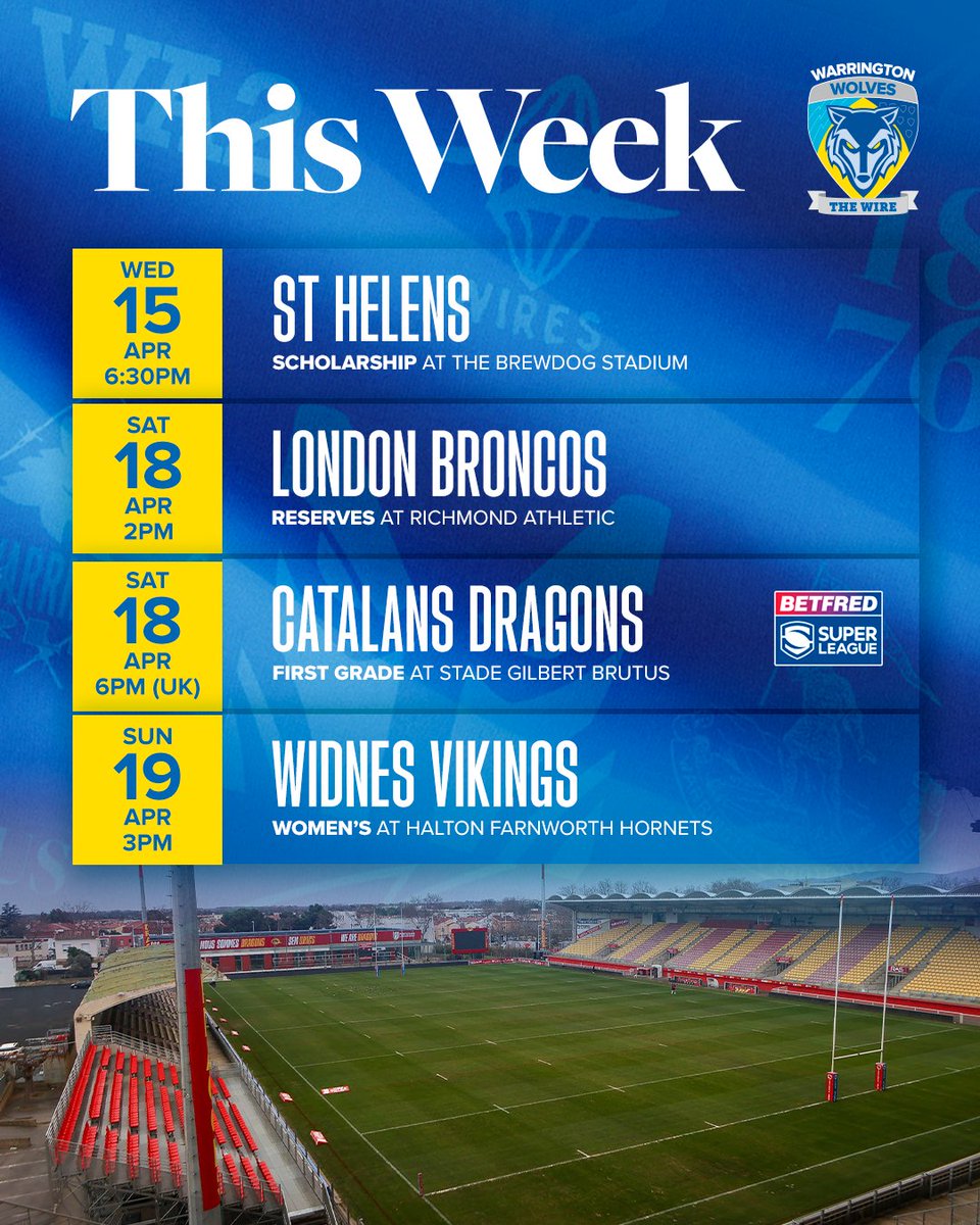 WarringtonRLFC's tweet photo. Four teams in action this week, including our Women's side who kick off their Championship campaign! 💪 https://t.co/YPsFik2pIZ