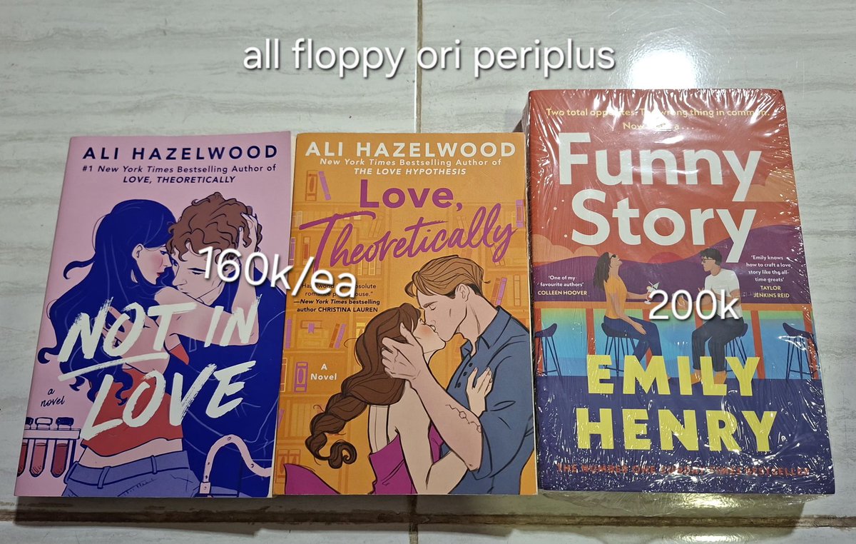 395chae's tweet photo. @bibliobase wts jual murah aja not in love, love theoretically ali hazelwood preloved, funny story emily henry sealed large pb https://t.co/olgNTX96D3