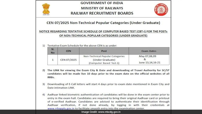 ndtveducation's tweet image. RRB NTPC Undergraduate Examination 2026 Schedule Out, Download PDF
ndtv.com/education/rrb-…

#IndianRailway #RRB #NTPC