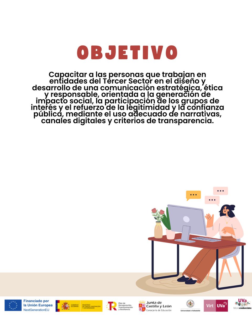 procomov's tweet photo. 🚀 Nueva microcredencial PROCOMOV

📢 Comunicación estratégica y ética para entidades del Tercer Sector

📅 4–26 mayo | 💻 Online Aprende a comunicar mejor en redes, con impacto y sin perder el enfoque ético
👉 Inscripciones abiertas:  https://t.co/E8jKooUDrH https://t.co/DwIrl9peRm