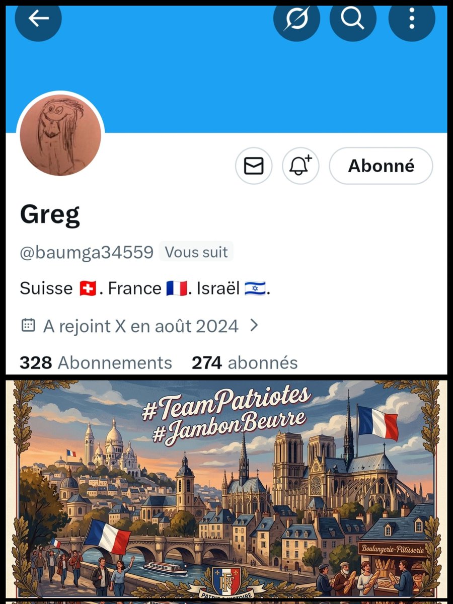 INFO🚨 Merci de partager! 
Mes amis abonnés😉
Ainsi que l'équipe #JambonBeurre #TeamPatriotes 🇨🇵 
Notre ami <a href="/baumga34559/">Greg</a>  👍
Aurait besoin d'un petit coup de pouce pour grossir sa TL!🥳
Merci de vous abonner à lui!🙏
Et n'oubliez pas!😉
Tous ensemble nous sommes plus forts!🇨🇵