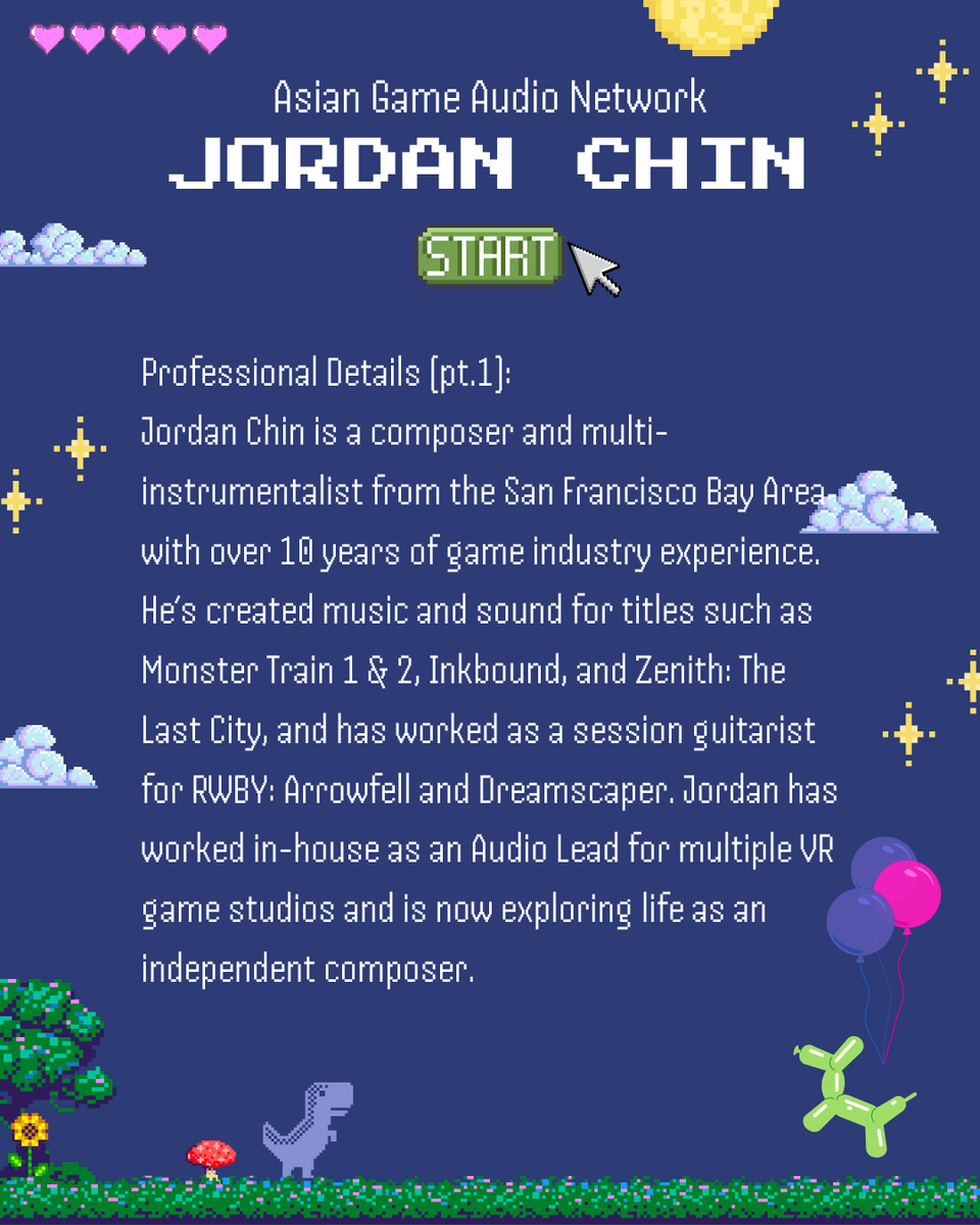 asiangameaudio's tweet photo. We would like to introduce one of our awesome mentors that has been a part of last year's session, Jordan Chin! @jordanchinmusic

Jordan Chin is a composer and multi-instrumentalist from the San Francisco Bay Area with over 10 years of game industry experience. https://t.co/LfMVl4TvzY