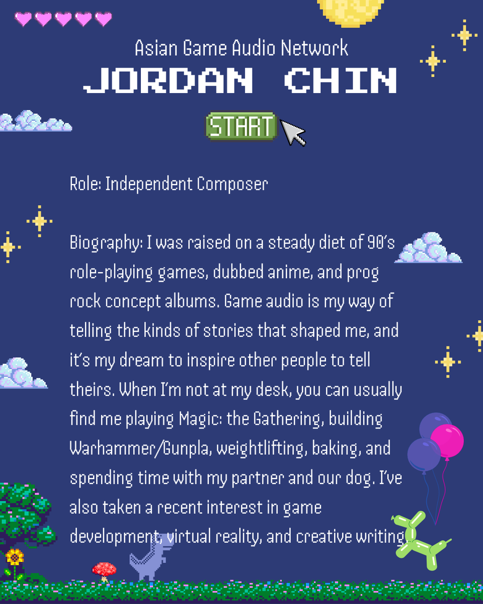 asiangameaudio's tweet photo. We would like to introduce one of our awesome mentors that has been a part of last year's session, Jordan Chin! @jordanchinmusic

Jordan Chin is a composer and multi-instrumentalist from the San Francisco Bay Area with over 10 years of game industry experience. https://t.co/LfMVl4TvzY