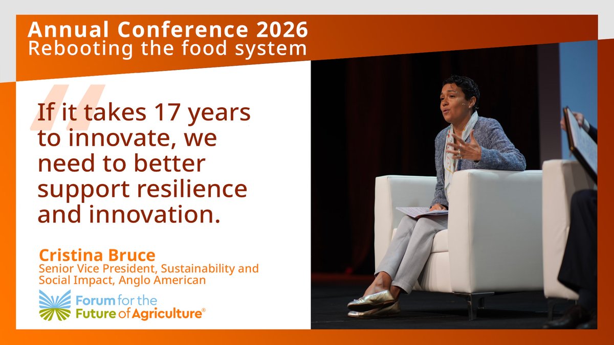 ForumForAg's tweet photo. Cristina Bruce highlights the time and effort behind innovation at #ForumforAg.
As global challenges accelerate, the focus is shifting toward enabling innovation while strengthening the resilience of the systems we rely on.
Join us live all day: https://t.co/UT9Bat9p2I https://t.co/je8IufE66k