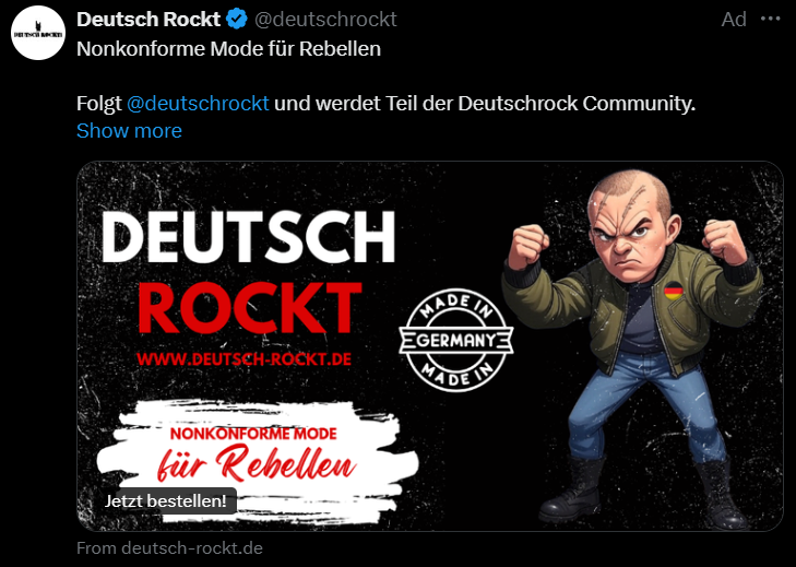 Oh look, neo-nazi fashion ads... 
"Nonconforming fashion for rebels" it reads... then shows the most clichéed neo-nazi you can imagine. Thats what the absence of thinking looks like